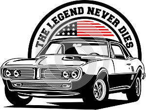 AMERICAN CLASSIC AND MUSCLE CARS LOGO PONTIAC FIREBIRD WITH AMERICAN FLAG