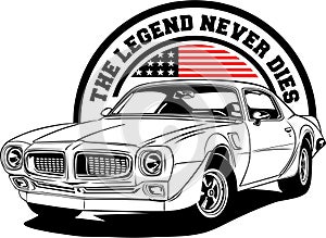 AMERICAN CLASSIC AND MUSCLE CARS LOGO PONTIAC FIREBIRD WITH AMERICAN FLAG