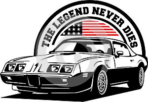 AMERICAN CLASSIC AND MUSCLE CARS LOGO PONTIAC FIREBIRD WITH AMERICAN FLAG