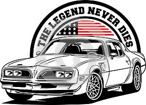 AMERICAN CLASSIC AND MUSCLE CARS LOGO PONTIAC FIREBIRD WITH AMERICAN FLAG