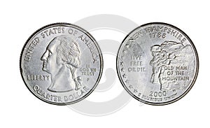 American coin is a quarter dollar, year 2000