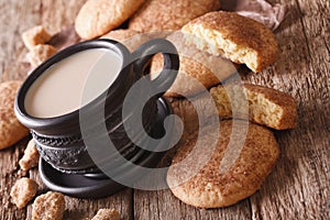 American cookies Snickerdoodle and milk close-up on the table. h