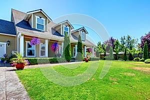 American Country farm luxury house with porch.