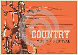 American country music poster with cowboy hat and guitar