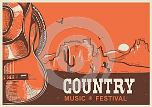 American country music poster with cowboy hat and guitar