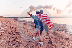 American couple with hand flare or fusee