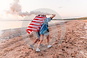 American couple with hand flare or fusee