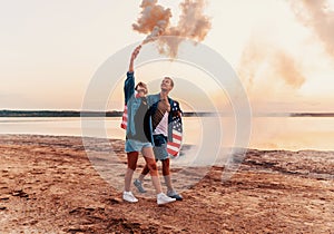 American couple with hand flare or fusee