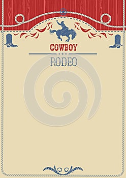 American cowboy rodeo poster.Vector western paper background for