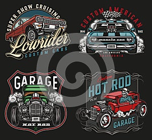 American custom cars vintage colorful labels