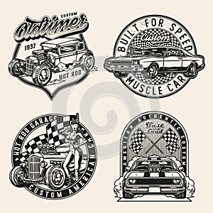 American custom cars vintage labels set