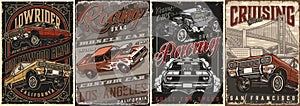 American custom cars vintage posters set