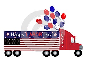 American Decorated Patriotic Semi-Truck in honor Labor Day Holiday