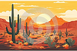 American desert poster. Sunset.