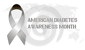American Diabetes Awareness Month concept vector. Event is celebrated in November. Grey ribbon and world