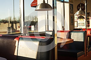 American diner interior at sundown