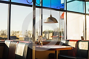 American diner interior at sundown photo