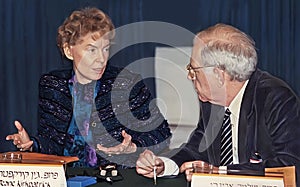 Jeane Kirkpatrick and Shlomo Avineri at Tel Aviv University in 1987