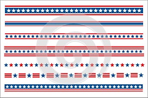 American flag symbols decorative divider stripe border set.
