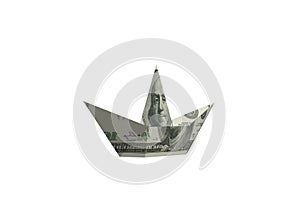 The american dollar folded in boat shape - 3d rendering