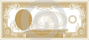 American dollar style banknote blank with side portrait gold