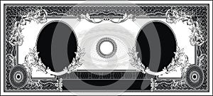 American dollar style banknote blank with two portraits black