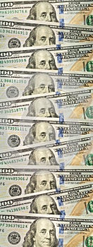 American dollar, vertical panorama, 100 dollar bills, financial banking concept, USA currency rate, finance banner