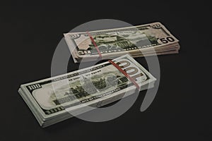american Dollars banknotes isolated on black background