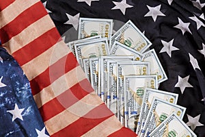 american dollars bills on USA flag background