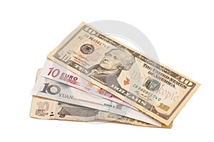 American dollars, European euro,Chinese yuan and Russian Ruble b