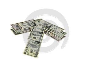 American dollars in form of arrow that indicates direction on white background