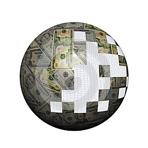 American dollars sphere with pieces