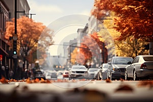 American downtown street view at sunny autumn day, neural network generated image
