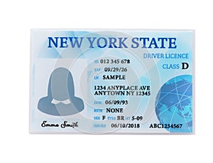 American driving license on white background