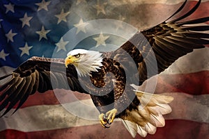 American eagle on the background of the flag of the United States of America