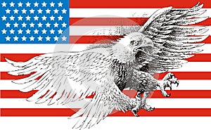 American eagle and flag isolated