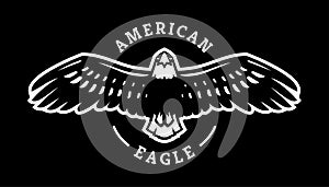 American eagle in flight on a dark background.