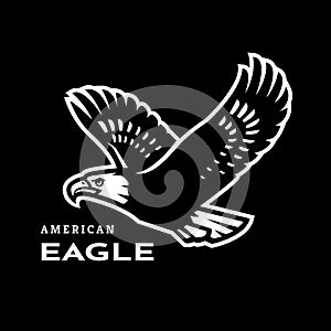 American eagle in flight on a dark background.