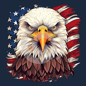 American eagle head on the background of the American flag