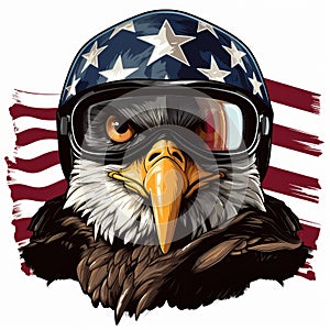 American eagle head with motorcycle helmet and goggles