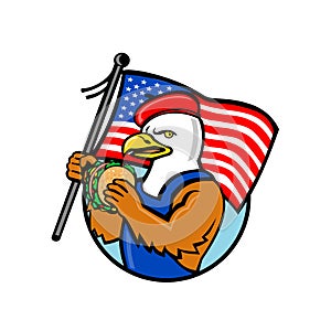 American Eagle Holding Burger and USA Flag Mascot