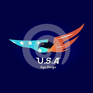 American Eagle logo template. symbol of the USA, with white, red and blue flag colours come with typographic design - illus