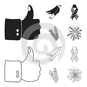 American eagle, ribbon, salute. The patriot day set collection icons in black, outline style vector symbol stock