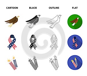 American eagle, ribbon, salute. The patriot day set collection icons in cartoon,black,outline,flat style vector symbol