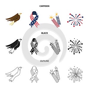 American eagle, ribbon, salute. The patriot day set collection icons in cartoon,black,outline style vector symbol stock