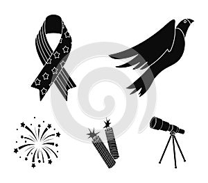 American eagle, ribbon, salute. The patriot`s day set collection icons in black style vector symbol stock illustration