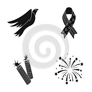 American eagle, ribbon, salute. The patriot s day set collection icons in black style vector symbol stock illustration