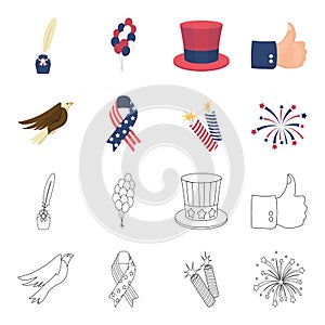 American eagle, ribbon, salute. The patriot`s day set collection icons in cartoon,outline style vector symbol stock