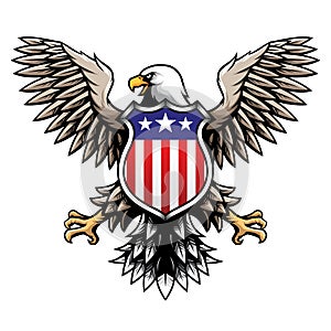 American Eagle with Stars and Stripes Shield / Badge / Emblem Vector Illustration