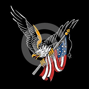 American eagle tattoo tshirt design with flag